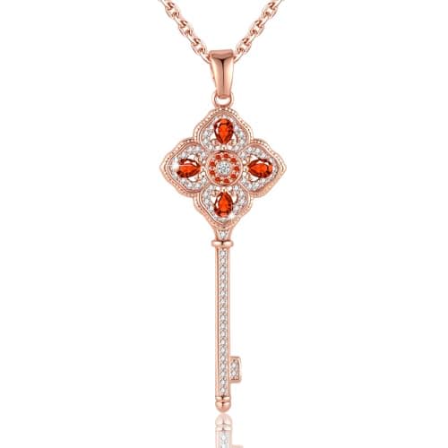 Valentine's Day Gift for Her,Personalized Key Necklace with Birthstone | Rose Gold Sliver Plated Brass, Hypoallergenic, Girlfriend, Wife, Mom - Romantic Gift for Anniversary, Birthday (7.Jul(Ruby), Rose gold)