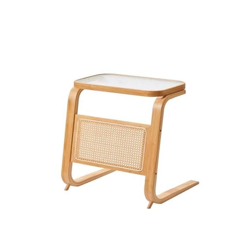HHFSST Robot Vacuum Storage Modern Side Tables Cabinet, 27 Inch Tall Bamboo Glass Coffee Table Freestanding Rattan Storage Wood Rack for Home Office and Living Room Bedroom