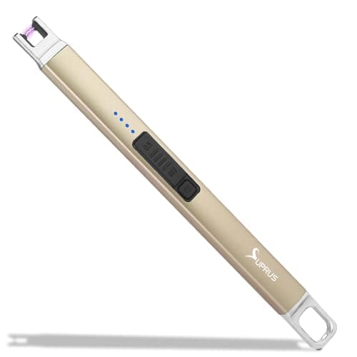 SUPRUS Candle Lighter Arc Electric Lighter Windproof Flameless with Safety Switch for Camping BBQ Birthday, Giftbox for Mom Wife Friend (Champagne Gold)