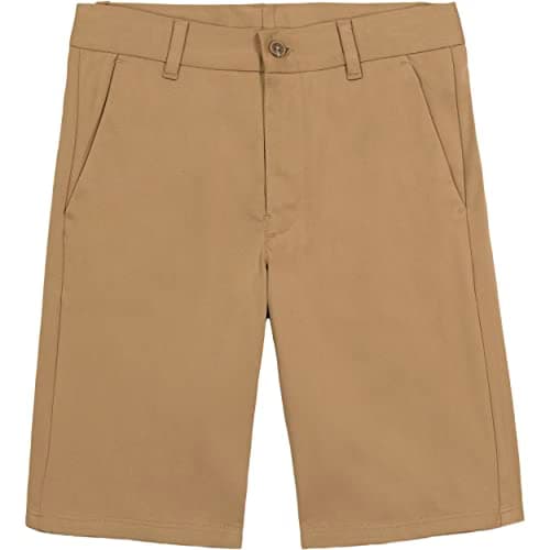 Nautica Boys' School Uniform Warp Knit Short, Burnished Khaki, 12 Husky