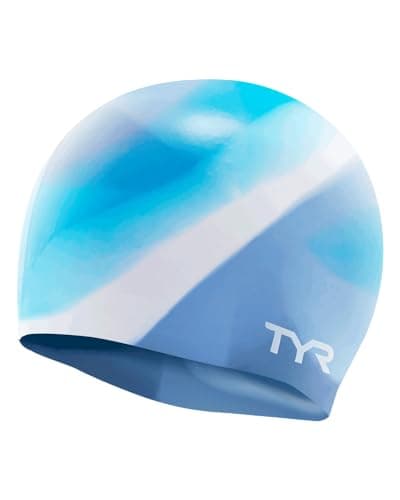 TYR Youth Wrinkle Free Silicone Swim Cap for Drag Reduction and Hair Protection, Purple/Multi