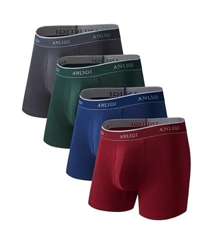 ANLIQI Men's Bamboo Rayon Underwear Boxer Briefs Pack Moisture Wicking Underwear Long Legs Boxer Briefs Breathable Underware 4 Pack(1Green 1Gray 1Navy 1Red,S)