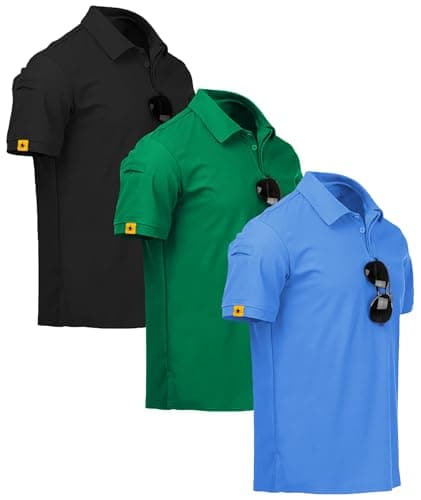 ZITY 3 Pack Mens Polo Shirt Short Sleeve Sports Performance Business Casual Golf Shirts for Men Collared Tactical T-Shirts Black Grassgreen Lightblue Large