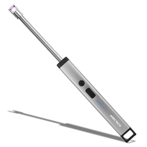 ARECTECH Candle Electric Lighter Rechargeable USB Arc Lighters for Candle Camping Fireworks Christmas Birthday Gifts with LED Light for Men Women Silver
