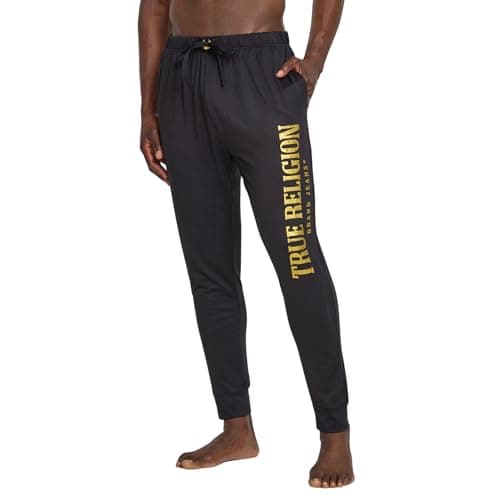 True Religion Mens Jogger Pajama Pants, Lightweight Lounge Casual Sleep Pants for Men Black