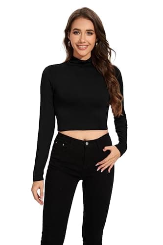 Kim Possible Costume Shirt Cosplay Women Cheer Body Liner Tight Long Sleeve Crop Top Slim Fit Cropped Turtleneck for Women Black X-Small