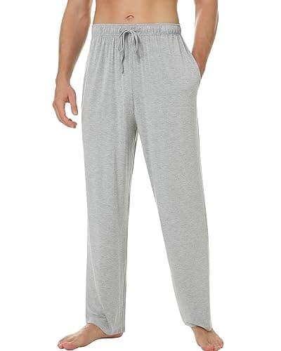 NACHILA Men's Pajama Pants-Viscose Made from Bamboo,Soft Lounge Pants Cool Sleep Pants Stretchy Sweatpants with Pockets Light Heather Grey S