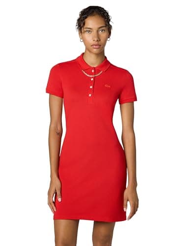 Lacoste Women's Slim Fit Stretch Petit Piqué Polo Dress, Fireman Red, 2
