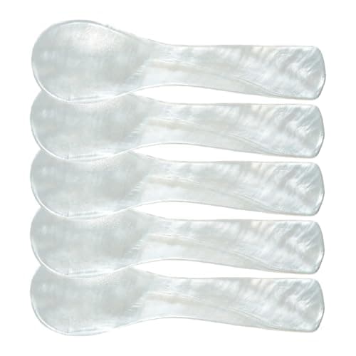 Nextpal Caviar Spoons, Mother of Pearl Spoons Set with Hand Crafted Shell Design, 2.9 Inch Non-Metallic Utensils for Caviar Ice Cream and Coffee Elegant Serving Tools for Dining (Wide 5 Pcs)