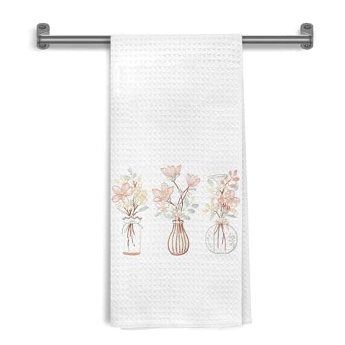 WDSFHYJK Pastel Floral Kitchen Towels, Minimalist Home Decor, Neutral Floral Aesthetic Botanical Decorative Hand Tea & Dish Towels for Bathroom Kitchen, 16x24 Inch
