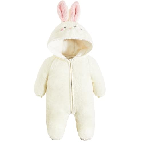 JiAmy Baby Fleece Snowsuit Animal Winter Romper Warm Footed Onesie Padded Infant Stroller Jumpsuit 6-9 months White