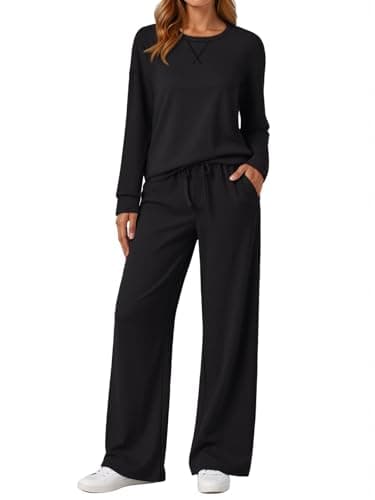AUTOMET Womens Sweatsuits 2 Piece Lounge Pant Sets Black L