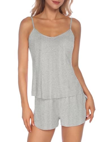 Senert Womens Cami Pajama Set Sleeveless Tank Top Pjs Soft Sleepwear Sexy Lingerie Set Light Grey,Medium