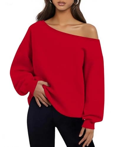 BONITEE Women Long Sleeve Off The Shoulder Sweatshirts Hoodies Tops Red,2XL