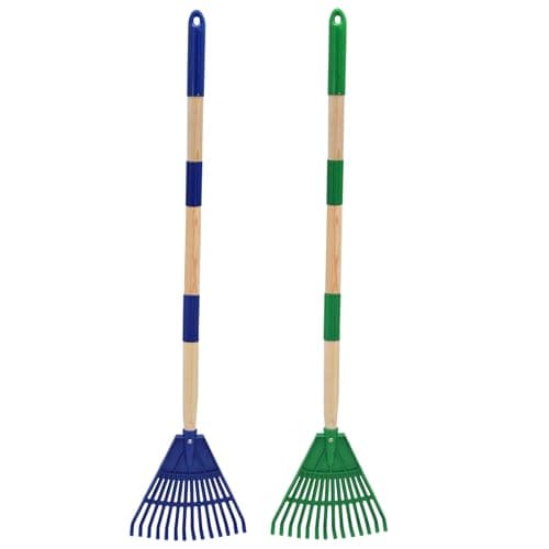 Xifando Kids Leaf Rake - 3-Section Adjustable Handle, Lightweight, Wood & Plastic, Small Garden Tool for Children (Blue+Green)