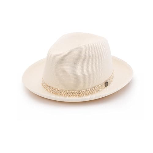 Pineapple&Star Genoa Fedora Bucket Sun Straw Beach Hat Fine Braid UPF50+ Unisex (Small, Off-White Amiens)