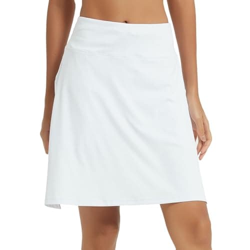NOOYME 20" Skorts for Women Athletic Modest with Pockets Knee Length Tennis Golf Skirts (XX-Large,White)