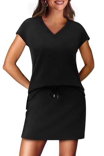 Summer Outfits for Women 2026 Vacation 2 Piece Skirt Sets Golf Beach Spring Clothes Fashion Clothing Athletic Tennis Dresses with Shorts Dressy Casual Athleisure Petite Lounge Sets Travel Black XL