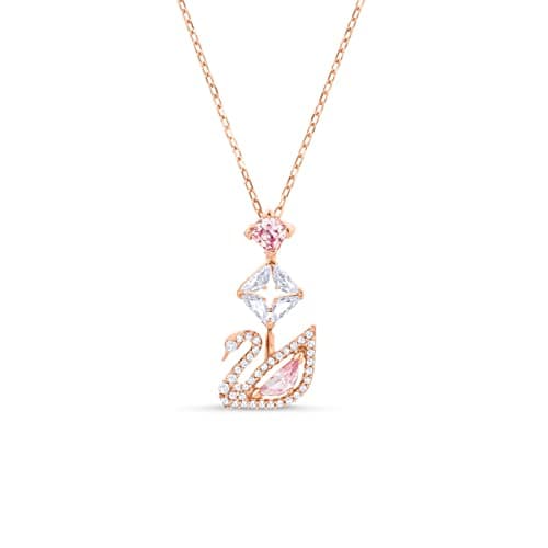 Swarovski Swan Pendant Necklace, Rose Gold Tone Finish, Pink Crystals, Clear Crystals