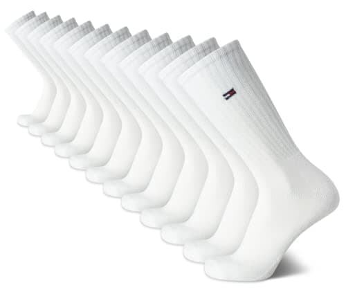 Tommy Hilfiger Mens Crew Socks - 12 Pack Cotton Blend Performance Cushion Crew Socks - Breathable Athletic Socks for Men, Size 7-12, White