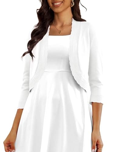 CPOKRTWSO Women's 3/4 Sleeve Cropped Cardigan Bolero,for Wedding,White,L
