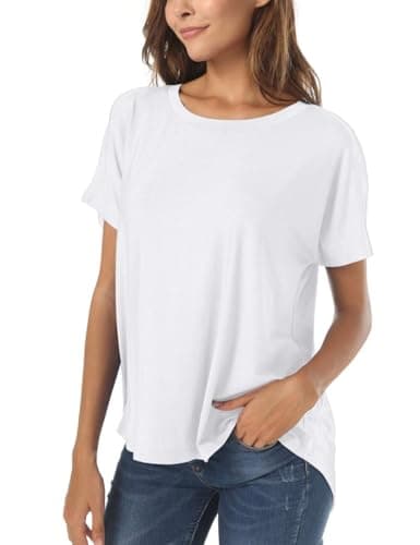 Basic Lightweight Summer Tops for Women Oversized Short Sleeve Hi Low Loose T Shirt White XL