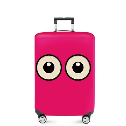 ANNA QUEEN Funny Cartoon Eyes Luggage Cover, Pink Suitcase Protector with Cute Big Eyes Design, Travel Suitcase Cover for 24-26 Inch Luggage, Stretchable & Washable Spandex Travel Accessories
