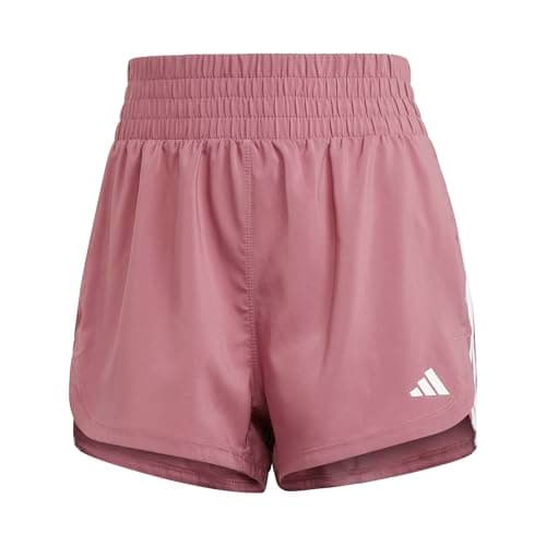 Adidas Women's Pacer Training 3-Stripes Woven High Rise Shorts, Preloved Crimson/White, 2XS5