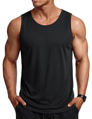 MAGCOMSEN Men's Sleeveless Shirts Quick Dry Workout Tank Tops UPF 80+ Athletic Gym Muscle Shirts for Summer Black S