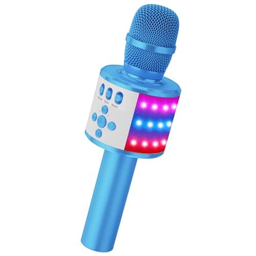 BONAOK Karaoke Microphone for Kids & Adults - Bluetooth Microphones Singing Mic with Disco Lights, Echo Effect, Built-in Speaker Portable Karaoke Player for Party Travel Gifts Q78(Blue)