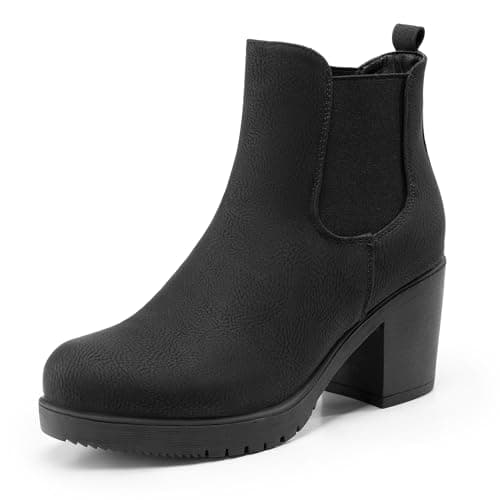 DREAM PAIRS Women's High Chunky Heel Chelsea Ankle Boots Slip On Elastic Fall Heeled Booties Shoes,Size 6.5,Black/Pu,FRE