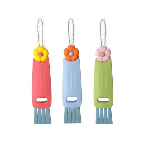 Gin Geomir 3 in 1 Multifunctional Cup Lid & Bottle Gap Cleaning Brush Set - Portable Crevice Cleaner for Tight Spaces, Home Kitchen Generic Use (3-Pack,Style1)