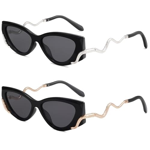 Appassal Retro Y2K Snake Sunglasses for Women Chic Cat Eye 90s Sunnies Narrow Trendy Sun Glasses AP3667 Black/Grey/Silver Snake+Gold Snake