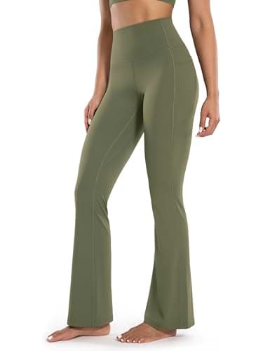 ENERBLOOM Women's Flare Leggings High Waisted Yoga Pants Green XX-Small
