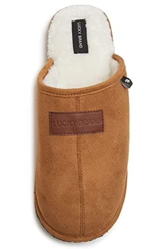Lucky Brand Micro-Suede Scuff Indoor Slippers for Men with Plush Lining, Tan, L