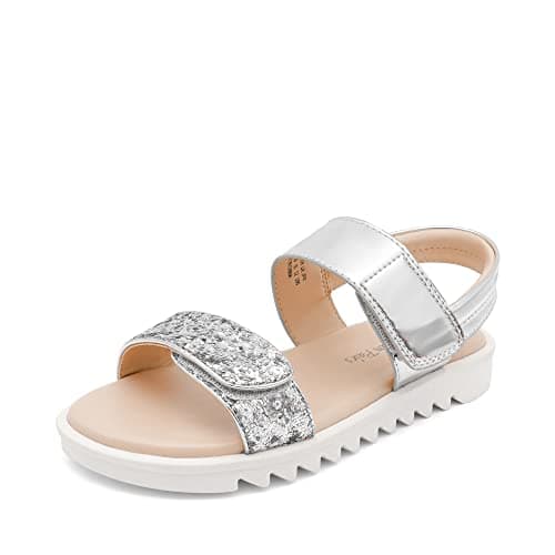 DREAM PAIRS Girls Sandals Glitter Two Strapped Casual Open Toe Sandals Little Kid/Big Kid,Size 11 Little Kid,SILVER,SDLS2303K