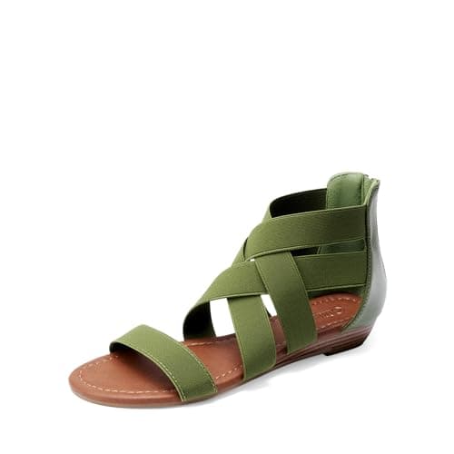 DREAM PAIRS Women's Strappy Flats Sandals,Army/Green,6