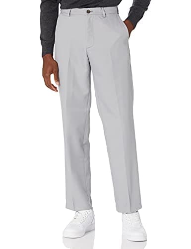 Amazon Essentials Men's Men's Expandable Waist Classic-Fit Flat-Front Dress Pants Pants, -Light Grey, 29W x 28L