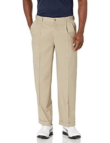 PGA TOUR Men's Double Pleated Expandable Waistband Golf Pant, Chinchilla, 30W x 32L