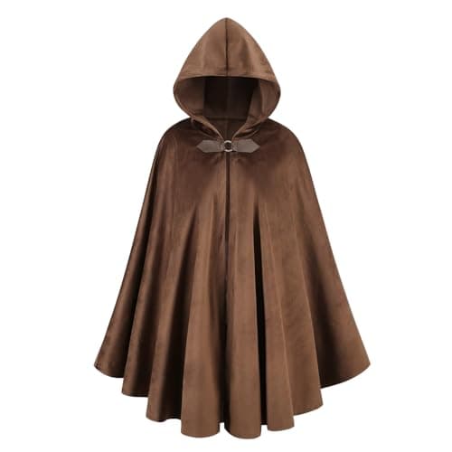 Adult Hooded Medieval Cloak Renaissance Cape for Halloween(Brown,39")