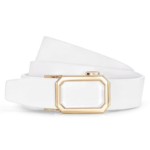 SUOSDEY Women Leather Ratchet Belt for Jeans Pants with Automatic Sliding Buckle, Adjustable Belt for Ladies, Width 1.2",white