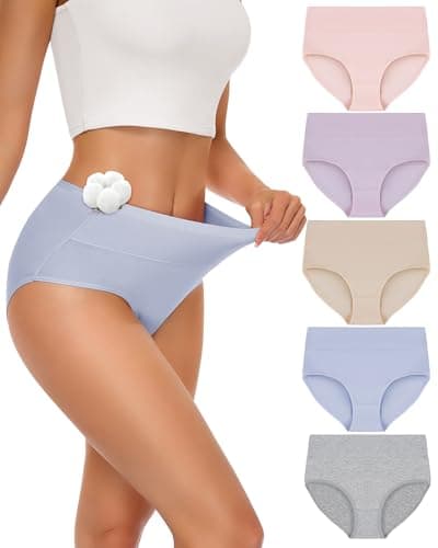 SIMIYA Cotton Underwear for Women, High Waisted Full Coverage Briefs 5 Pack