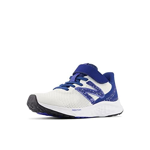 New Balance Kid's Fresh Foam Arishi V4 Hook & Loop Running Shoe, White/Night Sky/Marine Blue, 2 M Infant