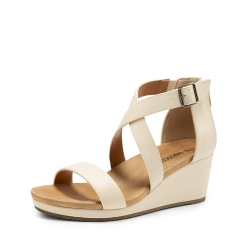 DREAM PAIRS Women's Open Toe Buckle Ankle Strap Summer Platform Wedge Sandals,Size 6.5,Beige,NINI-2