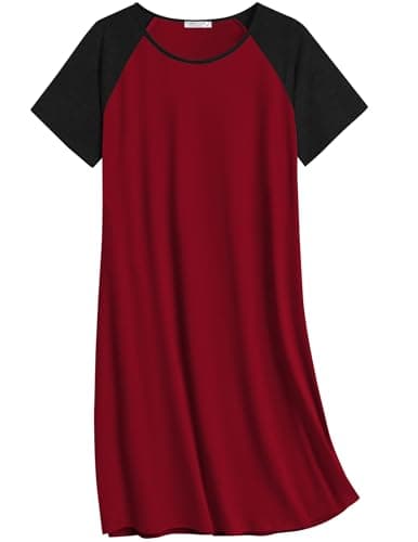 Ekouaer Nightgowns for Women Cotton Sleep Shirts Short Sleeve Nightshirt Crew Neck Night Gown Comfy Sleepwear Nightdress Wine Red Medium