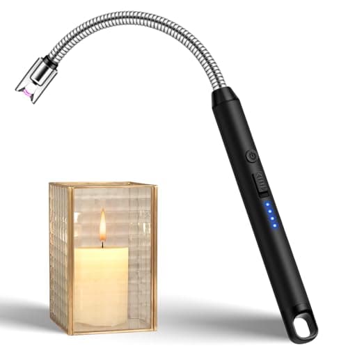 LcFun Candle Lighter with 360° Flexible Neck & Safety Lock, Windproof USB Rechargeable Electric Lighter Gift Sets, Flameless Arc Long Lighters Matches for Grill, BBQ, Camping, Fireplace, Stove