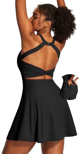 Heathyoga Easy Peasy Tennis Dresses for Women with Shorts Underneath and Bra Athletic Dress for Women Golf Workout Dress