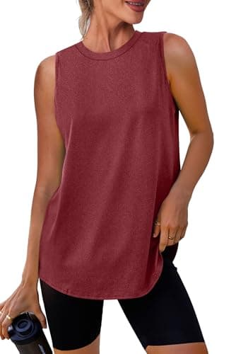 XIEERDUO Beach Vacation Clothes for Women Workout Tank Tops Yoga Shirts Athletic Running Sleeveless Gym Clothes Red Brown S