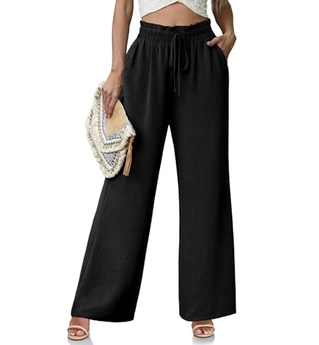 Lepunuo Casual Wide Leg Pants High Waisted Palazzo Pants Flowy Pants Boho Lounge Pants Vacation Travel Outfits A - Black