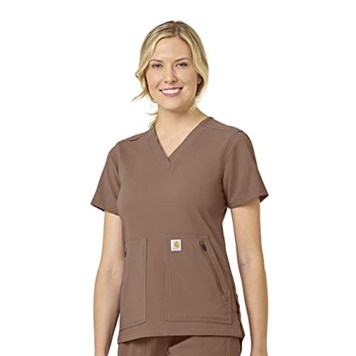 Carhartt Womens Women's Modern Fit 4 Pocket V-Neck Top Medical Scrubs Shirt, Nutmeg, XX-Large US